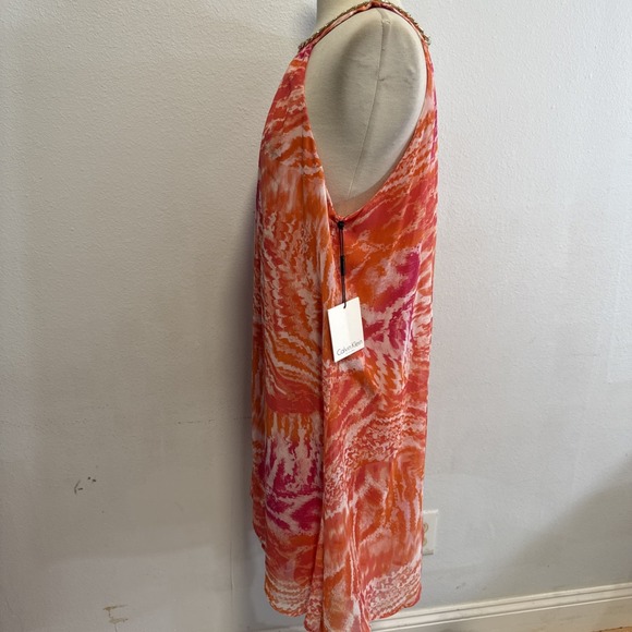 Calvin Klein Dress 12 Orange Pink Chain Halter Shift Cocktail Formal Summer - Picture 5 of 13